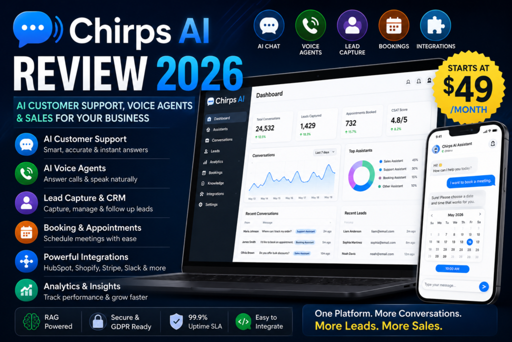 Chirps AI Review 2026 featuring AI customer support, voice agents and sales automation