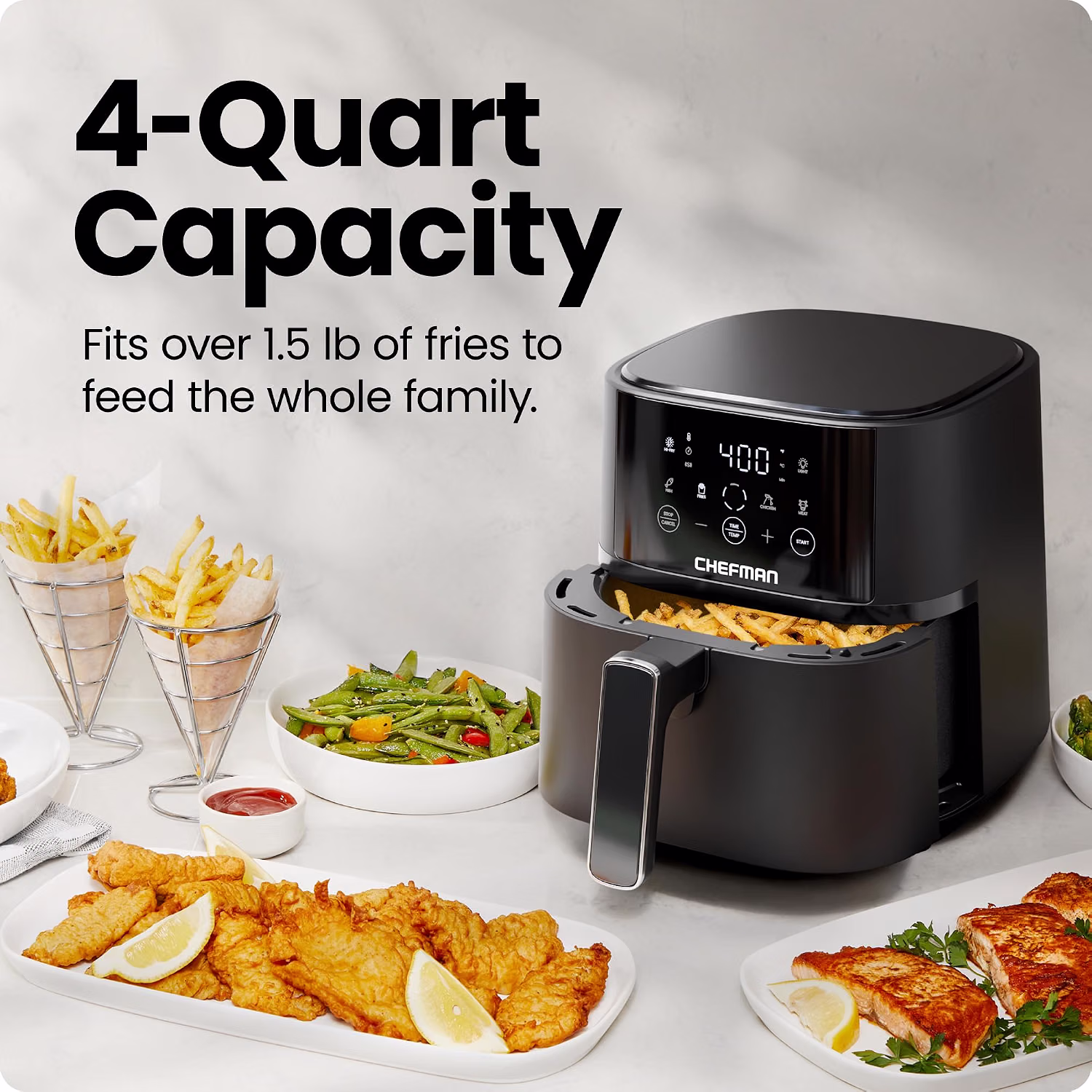 Chefman Air Fryer – 4 QT Compact Airfryer for Quick & Easy Meals in Minutes, Features Hi-Fry Technology for Extra Crisp, Touchscreen Controls with 4 Presets, Nonstick & Dishwasher Safe Basket