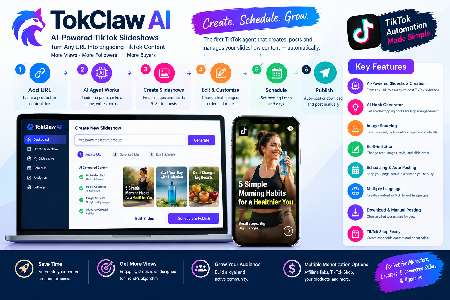 Honest TokClaw AI review 2026. First TikTok agent on JVZoo automates photo slideshow creation and posting from one URL. Pricing, features, OTOs inside.