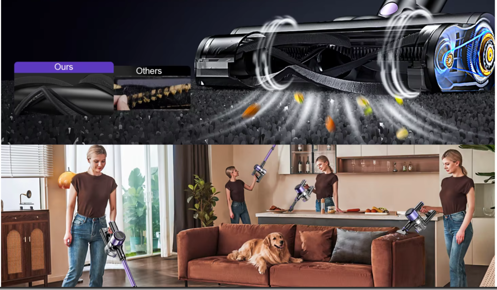 10-in-1 Cordless Vacuum Cleaner Review 2026 - 55Kpa suction stick vacuum with green LED headlight and anti-tangle brush