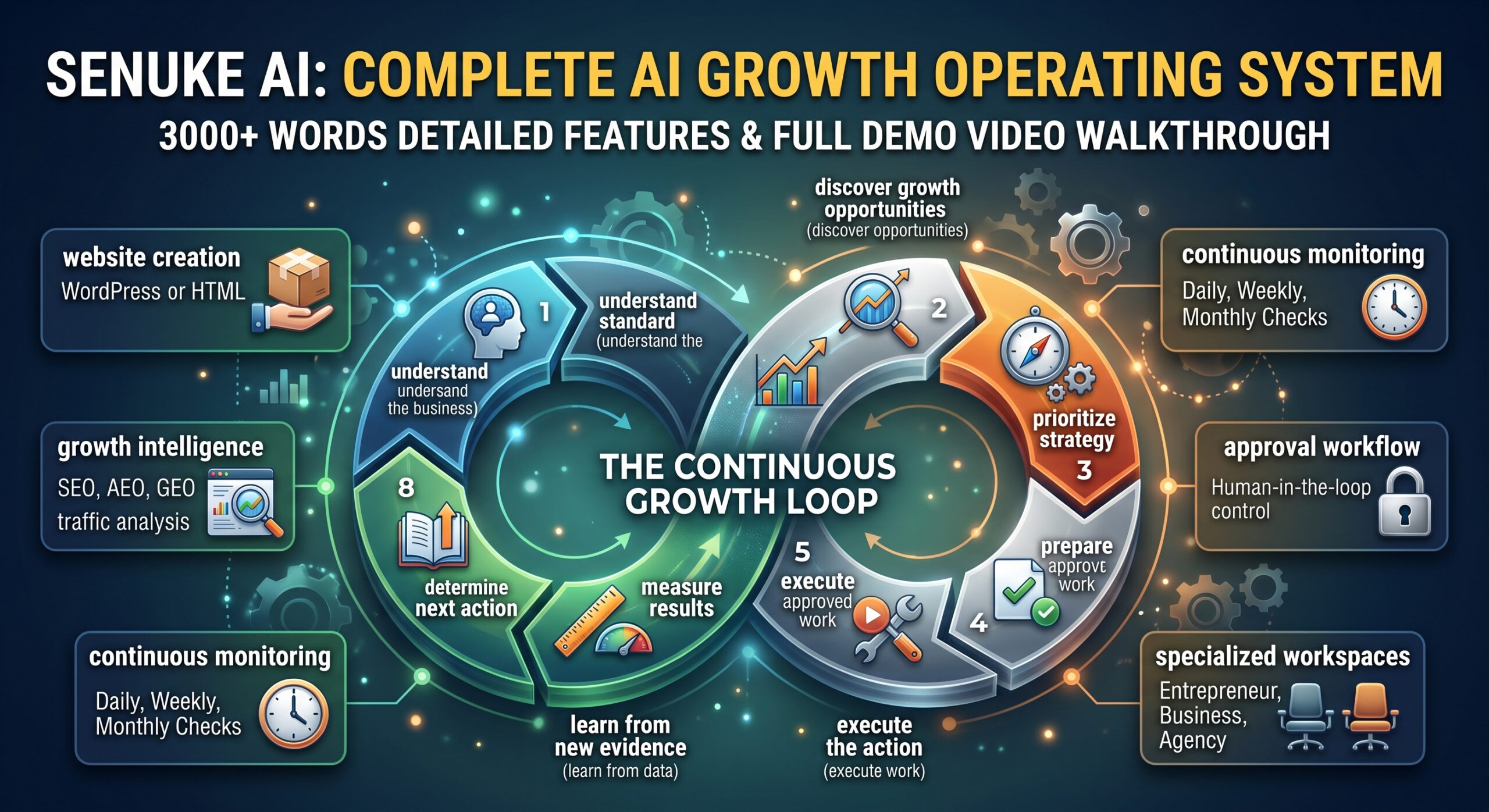 SENuke AI Review 2026 - AI Growth Operating System dashboard with Business Brain and opportunity discovery