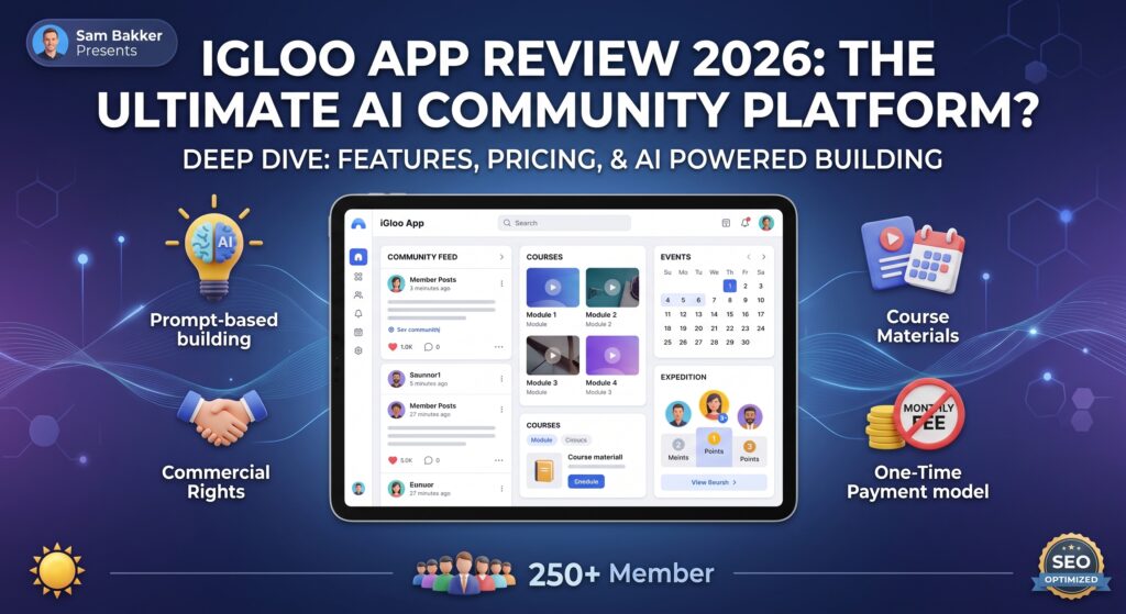 iGloo App AI Review 2026 - Community platform dashboard with AI-powered course builder and member feed