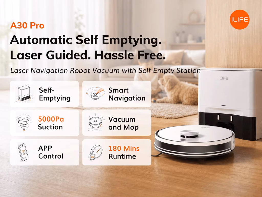 ILIFE A30 PRO robot vacuum with self-emptying station