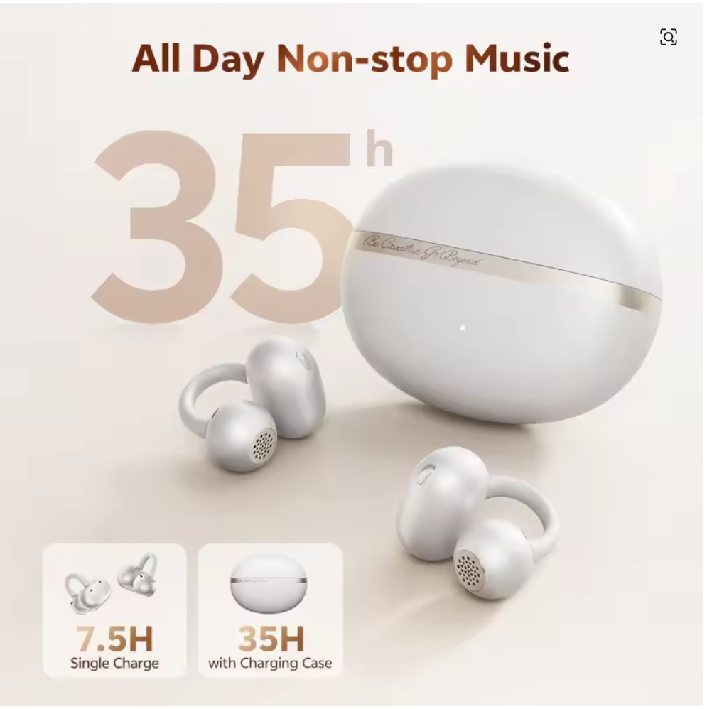 QCY Crossky C50 Open Ear Wireless Earbuds Bluetooth 6.0 Comfort Clip On Sports Earphone 4 Mic AI Clear Call Bass Boost Headphone