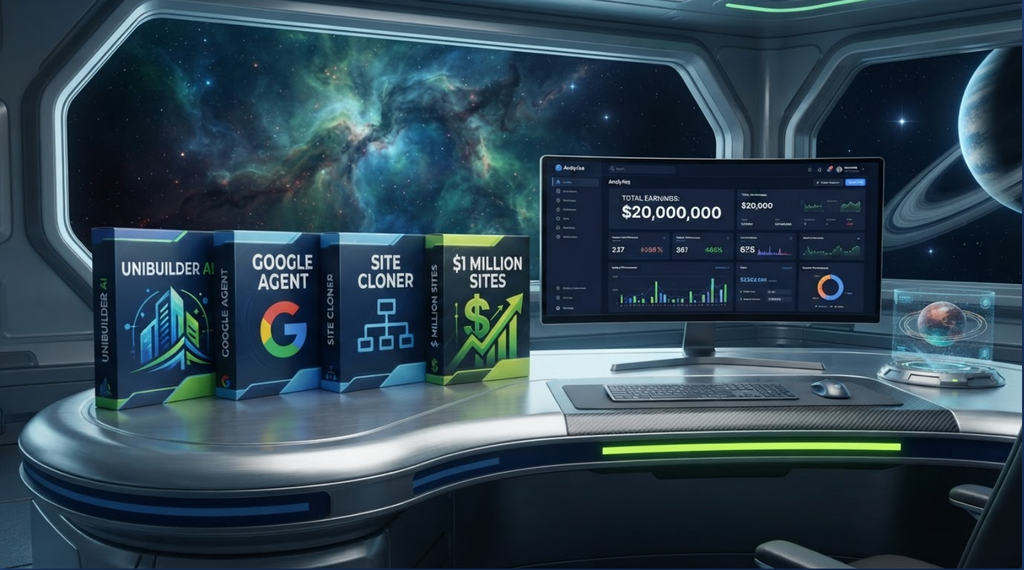 UniBuilder AI Review 2026 - Agentic site builder dashboard showing 60-second site cloner and self-learning content feed