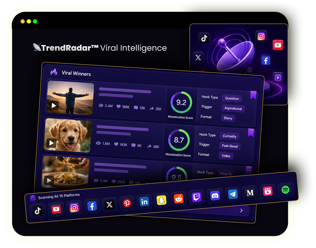 ContentClaw Review 2026 - AI audience builder dashboard showing TrendRadar viral intelligence, ContentForge content creation, and GrowthEngine autopilot publishing